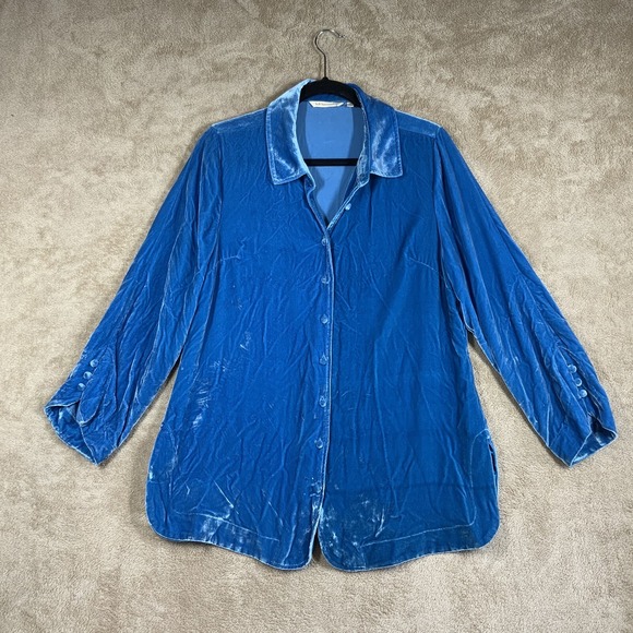 Soft Surroundings Tops - Soft Surroundings Velvet Tunic Top Sz S Peacock Blue Button Boho Whimsigoth EUC